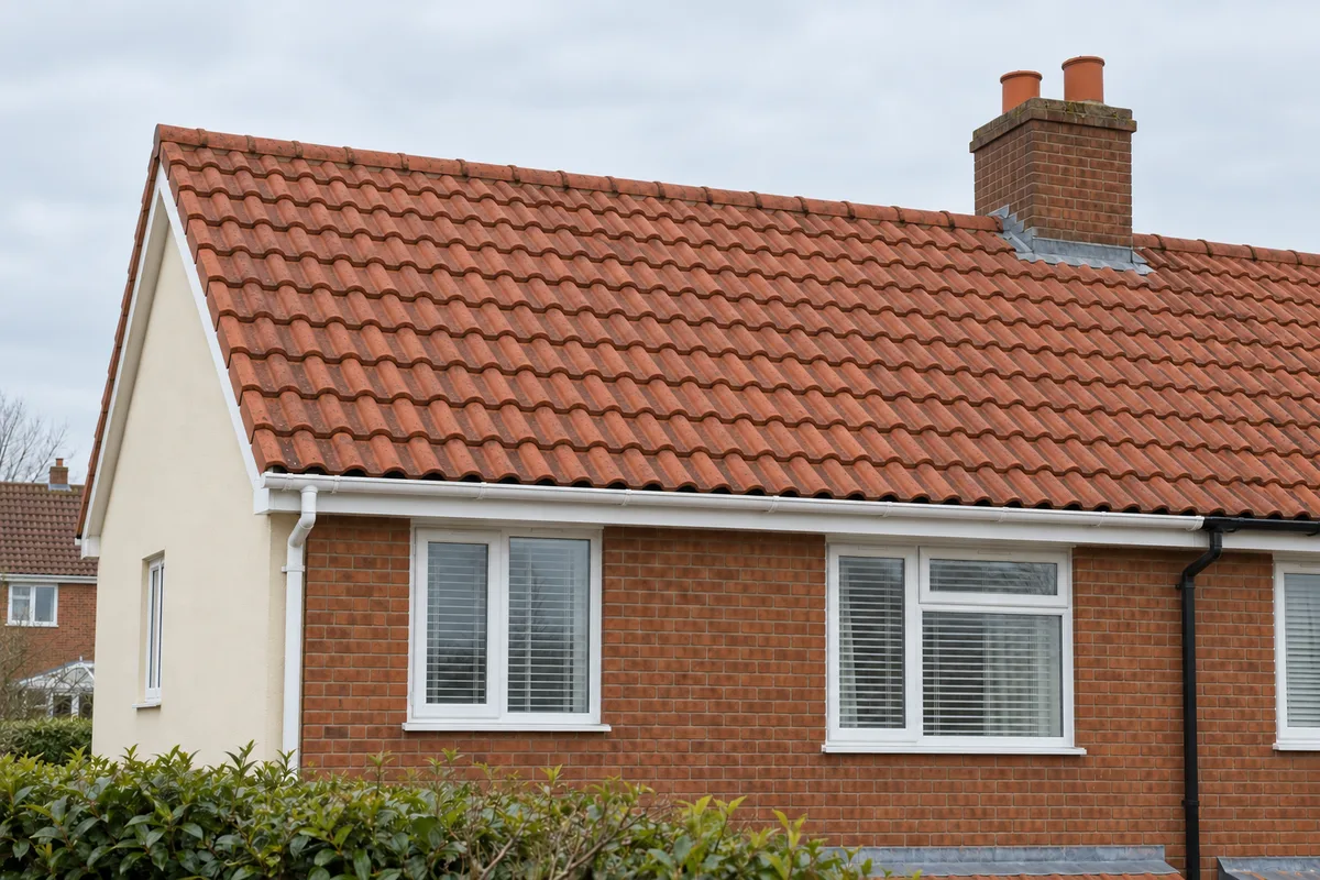 Pantile roof after cleaning, bare terracotta clay